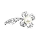 Flower Pearl Brooch with Sparkling Stem Fully Encrusted with Cubic Zircon Brooch