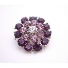 Exclusive Beautiful Amethyst & Lite Amethyst Crystal Brooch Prom Jewelry