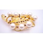 Wedding Brooch In Gold with Ivory Pearls & Smoked Topaz Crystals