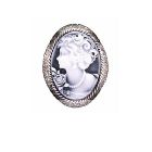 Vintage Cameo Brooch Oxidized with Black Diamond Crystals Mothers Day Gift