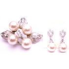 Christamas Gift Earrings Brooch Combo Set Flower Pearl Diamante Brooch
