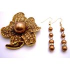 Copper Pearl with Gold Shadow & Gold Spacer Match Brooch Sunflower Gift