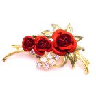 Express Your Love Anytime w/ Red Rose Brooch Enamel Beautiful Leaves