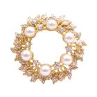 The Intricate Gold Plated Brooch Glittering Cubic Zircon & Pearls