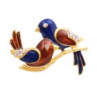 Fashionable Hand Painted Twin Bird Brooch w/ Crystals Valentine Gift