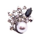 Gray Pearl & Black Diamond Crystals Silver Casting Vintage Brooch Gift