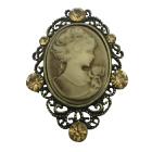 Cameo Pendant & Brooch Vintage Lite Smoked Topaz Crystals