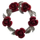 Red Rose Silver Tone Wreath Brooch