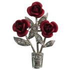 Exotic Stunning Beautiful Red Roses Vase Brooch