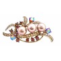 Champagne Pearls Smoked Topaz Crystals Bridal Antique Gold Brooch Pin