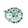 Siam Red Crystals Peacock Round with Pearls Brooch
