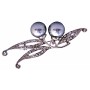 Silver Casting Clear Simulated Diamond Crystals Gray Faux Pearl Brooch