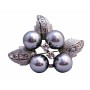 Grey Flower Pearls Silver Casting Leaves Decorated Cubic Zircon Brooch