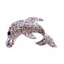 Silver Dolphin Brooch Artistically Decorated with Cubic Zircon