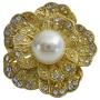 Gold Round Rose Decorated Cubic Zircon Sparkling Dress Brooch