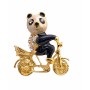 Vintage Gold Plated Panda On Bike Brooch Jewelry