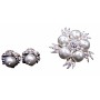 Pure White Pearls Brooch with Matching Stud Earrings Diamante Jewelry