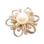 Gold Flower Brooch Fully Embedded with Diamante & Ivory Pearls