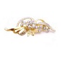 Vintage Brooch Gold Leaf Decorated with Pearls Cubic Zircon Diamante