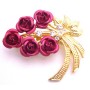 Red Rose Metal Brooch Valentine Gift Cake Brooch Pin Gold Stem & Leaf