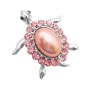 Adorable Turtle Brooches Pin Silver Casting Flat Pink Body & Crystals