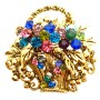 Gold Burnished Multi Colored Rhinestone Flower Basket Brooch Pin Gift