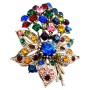 Flower Bouquet Brooch Alloy Metal w/ Spring MultiColor Crystals Brooch