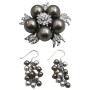 Brown Pearls Brooch Pin & Earrings Wedding Set