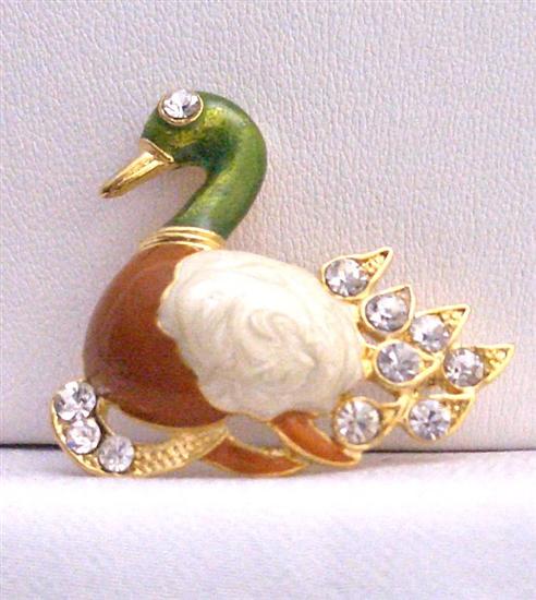 Duckling Gold Plated Colorful Brooch Decorated w/ Cubic Zircon