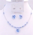 Very Sleek Heart Jewelry In Lite Sapphire Crystals Heart Pendant and Heart Dangling Earrings Exclusively Valentine Gift Lite Sapphire Crystals Heart Pendant Earrings Set
