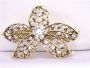 Antique Gold Flower Vintage Hair Barrette Embedded w/ Cubic Zircon Hair Clip