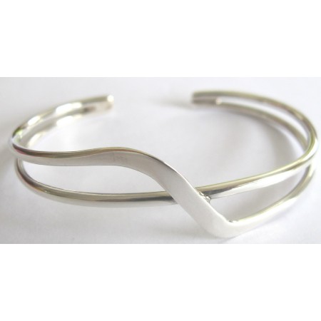 Sterling Silver Twisted Curved Waves Comfortable Silver Cuff Bracelet