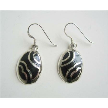 Striking Sterling Silver Inlay Black Onyx Silver 92.5 Earrings
