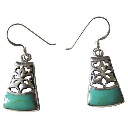 Oxidized Sterling Silver 92.5 Turquoise Inlaid Silver Earrings