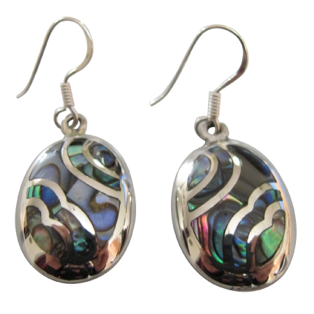 Abalone Shell Inlaid Sterling Silver 92.5 Stamped Earrings