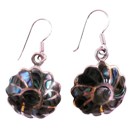 Rainbow Abalone Flower Earrings w/ Abalone shell Inlay Silver Stripe