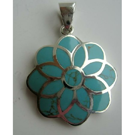 Sterling Silver Turquoise Flower Pendant Weight 14.5 Gm