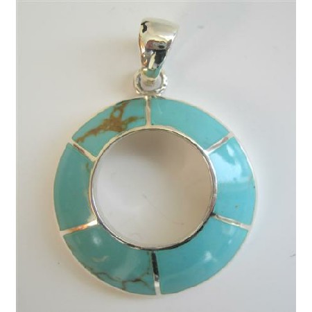 Round Green Turquoise Sterling Silver Round Pendant