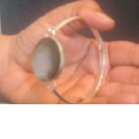 Genuine Sterling Silver Bracelet w/ Faceted Black Mother Of Pearls Bangle Bracelet