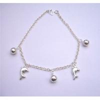 Sterling 92.5 Silver Jingle Bell Chain Bracelets w/ Dolphin Dangling