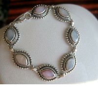 Genuine Sterling Silver Multi Mother Of Pearls Bracelet.