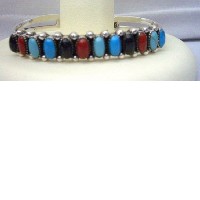 Cuff Bracelet Turquoise Coral Onyx Genuine Sterling Silver Cuff Bracelet