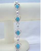 Green Turquoise Inlaid Stone Sterling Silver 92.5 Bracelet Genuine Sterling Silver Bracelet