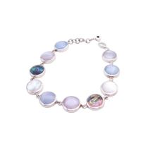Precious Stone Mother Of Pearls With Abalone Shell Sterling 925 Bracelet