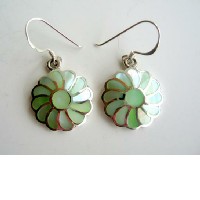 Mother of Pearls Inlay 925 Sterling Silver Earrings w/ Green Mother Of Pearls Flower Earrings  