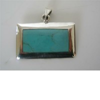 Turquoise Green Rectangle Pendant Genuine Sterling Silver Pendant