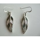 Sterling Silver Mother of Pearl Inlaid Leaf Shaped Earrings
