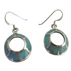 Round Sterling Silver 92.5 Cute Earrings Turquoise Inlay Earrings
