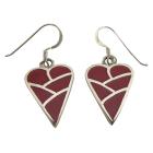 Coral Heart Inlaid Sterling Silver Inlaid Heart Red Coral Sterling Silver Earrings