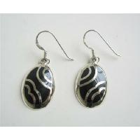 Striking Sterling Silver Inlay Black Onyx Sterling Silver 92.5 Earrings